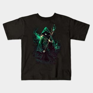 Dark Wizard in Green Robes Kids T-Shirt